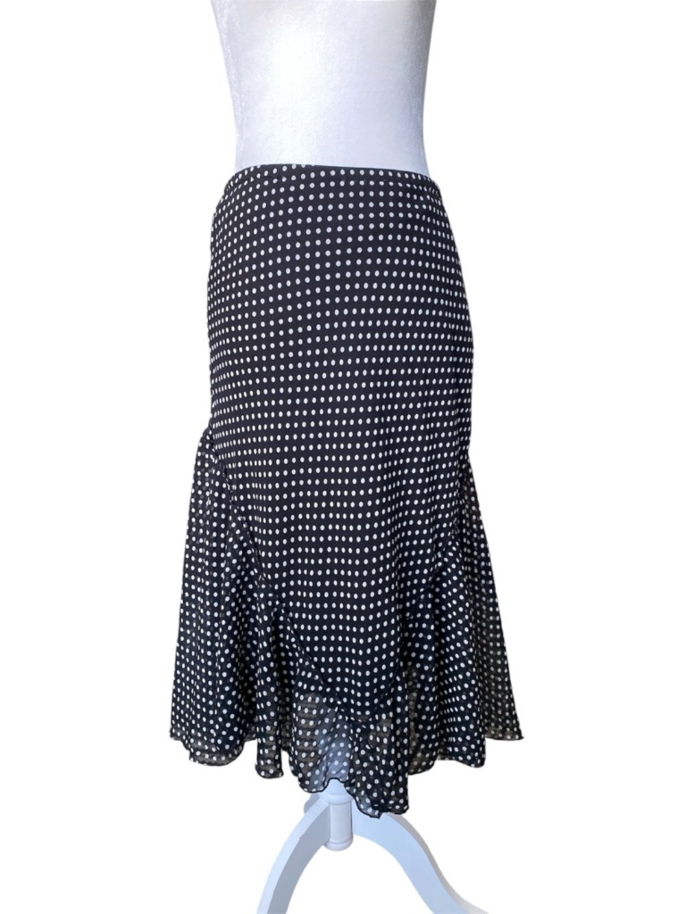 Polka Dot Flared Midi Skirt - Black/White